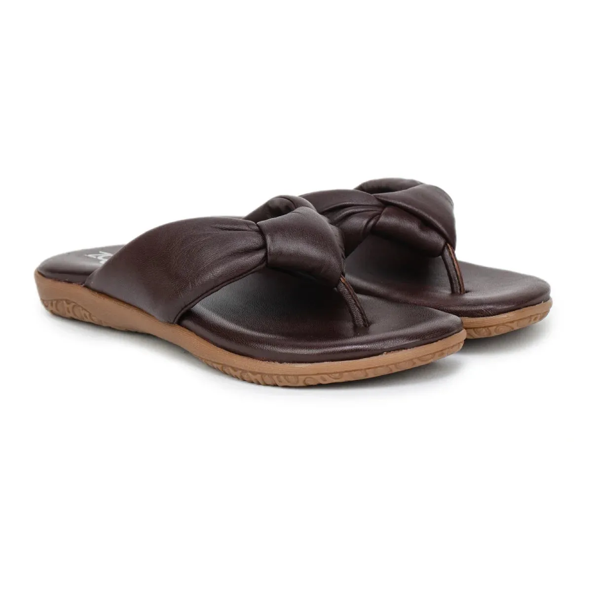 Women’s Leather Slippers L 132 – V-Toe Tie Knot Design with Cushioned Insole