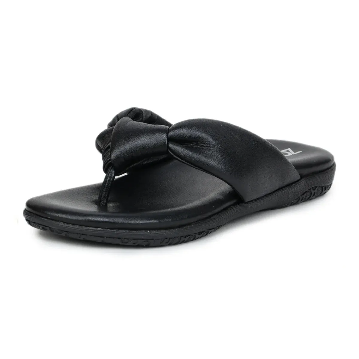 Women’s Leather Slippers L 132 – V-Toe Tie Knot Design with Cushioned Insole
