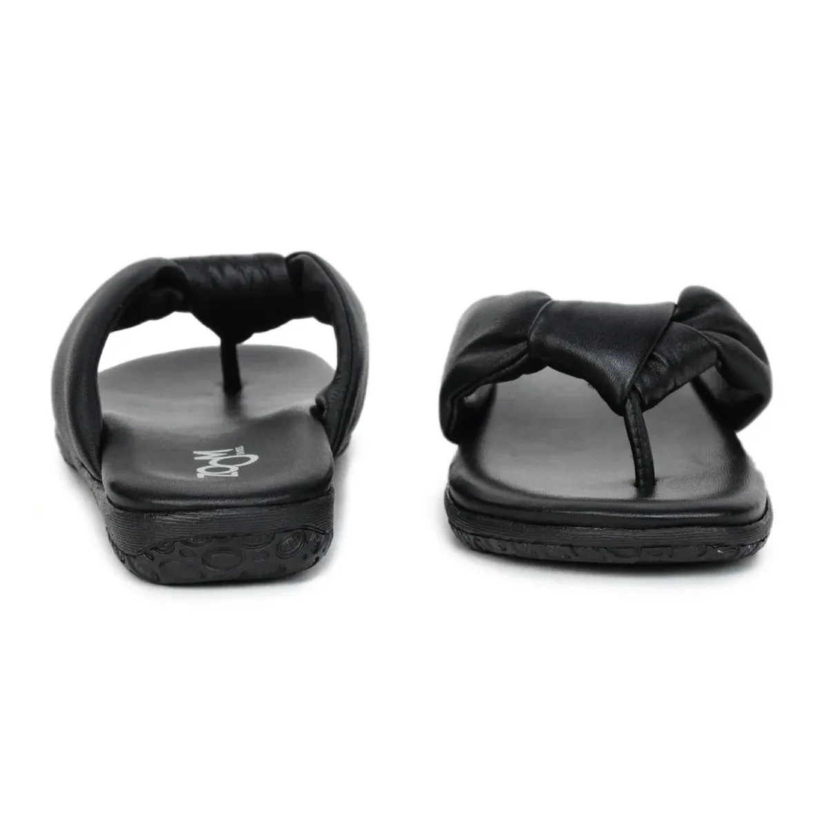 Women’s Leather Slippers L 132 – V-Toe Tie Knot Design with Cushioned Insole