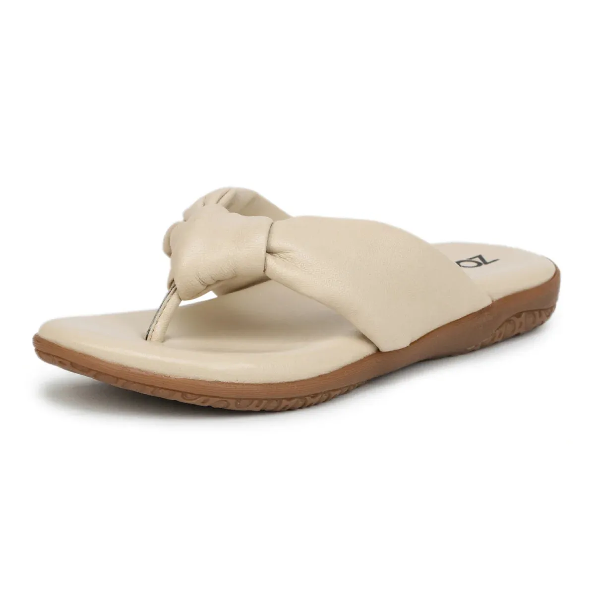 Women’s Leather Slippers L 132 – V-Toe Tie Knot Design with Cushioned Insole