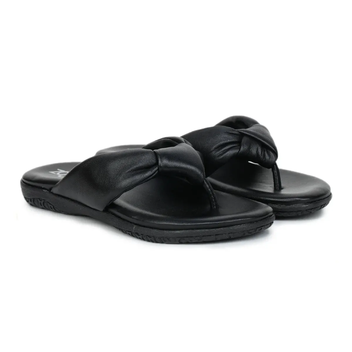 Women’s Leather Slippers L 132 – V-Toe Tie Knot Design with Cushioned Insole