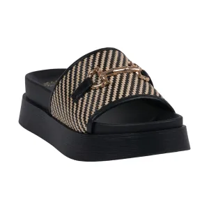 Women's Sari Black Woven Slide Platform Sandals