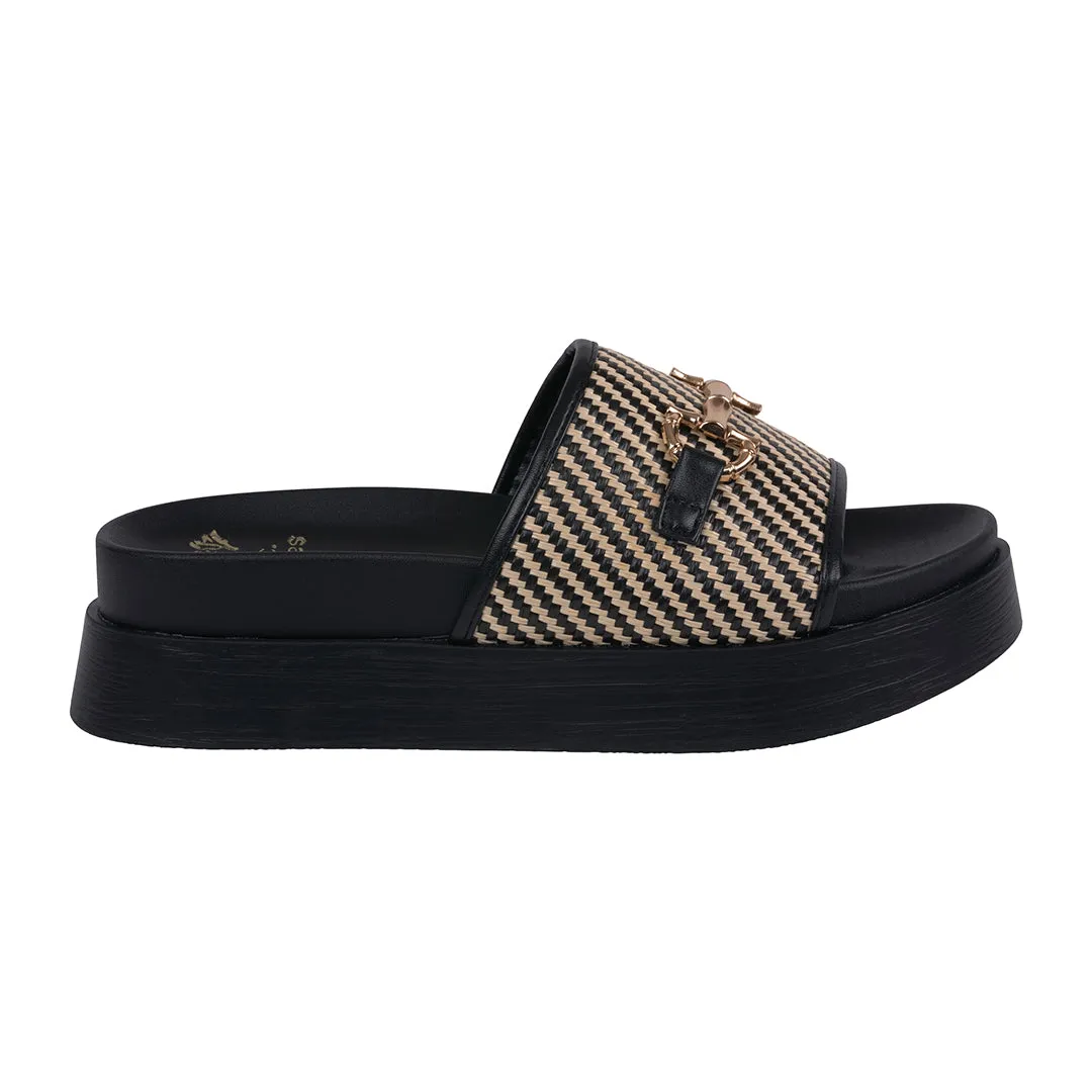 Women's Sari Black Woven Slide Platform Sandals