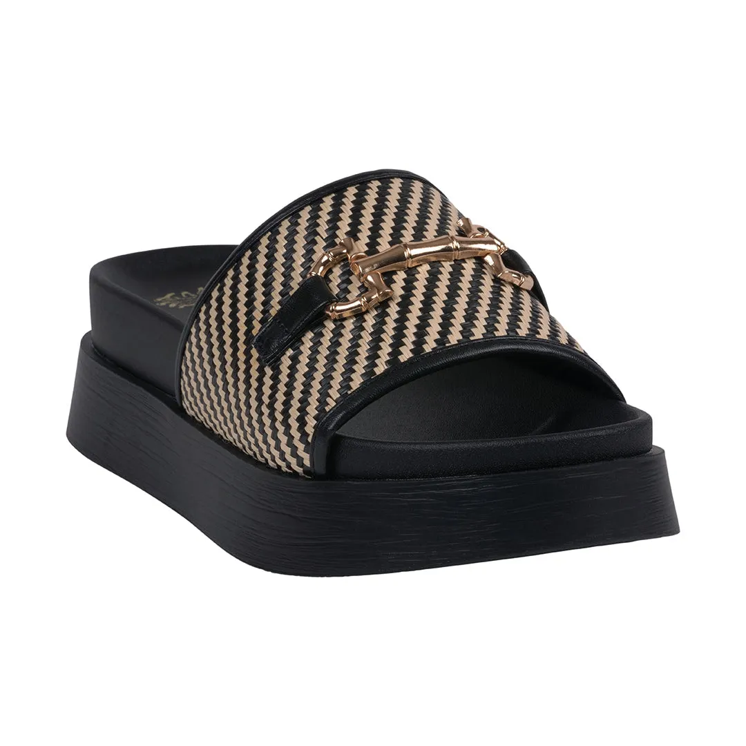 Women's Sari Black Woven Slide Platform Sandals