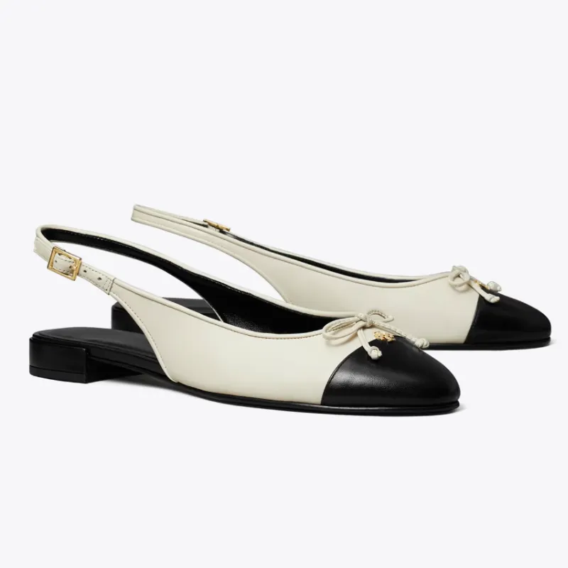 Womens | Tory Burch Cap-Toe Slingback Flats Light Cream / Perfect Black
