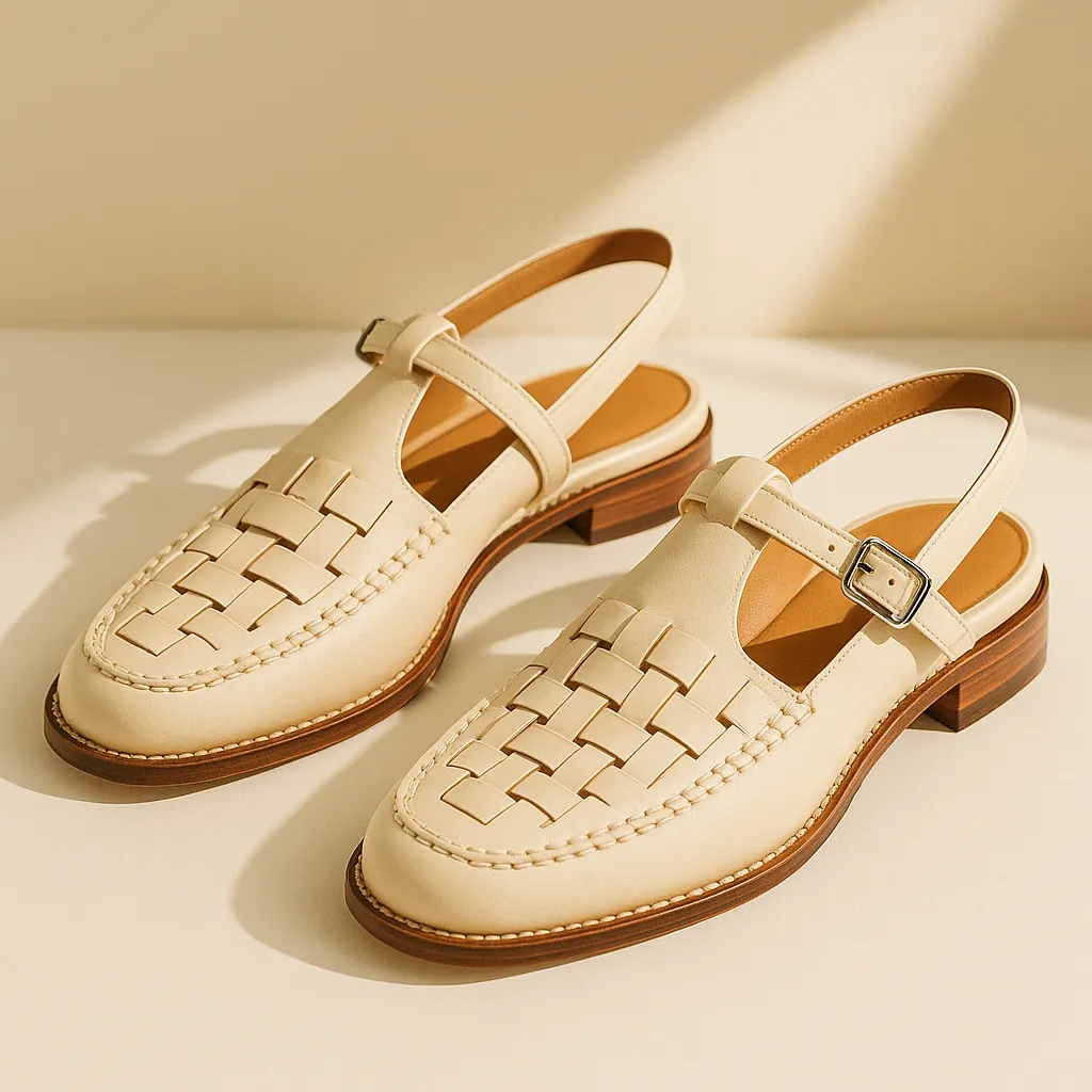 Woven Leather Slingback Sandals