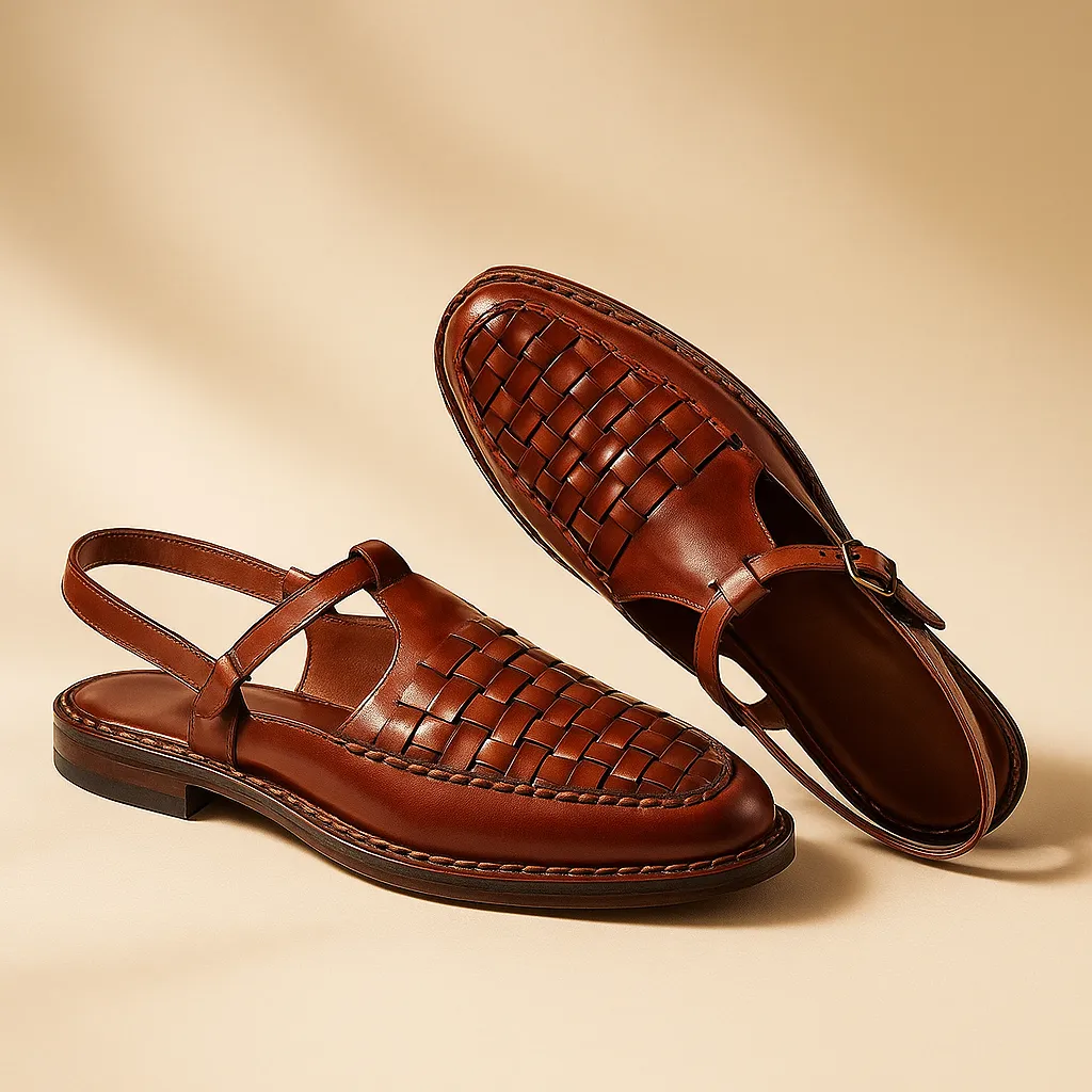 Woven Leather Slingback Sandals