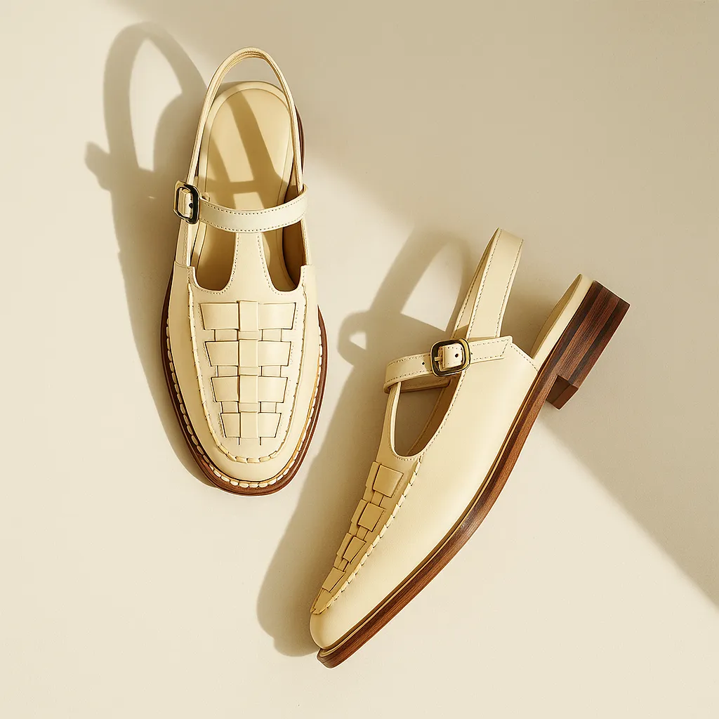 Woven Leather Slingback Sandals