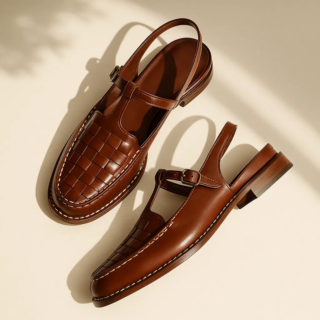 Woven Leather Slingback Sandals