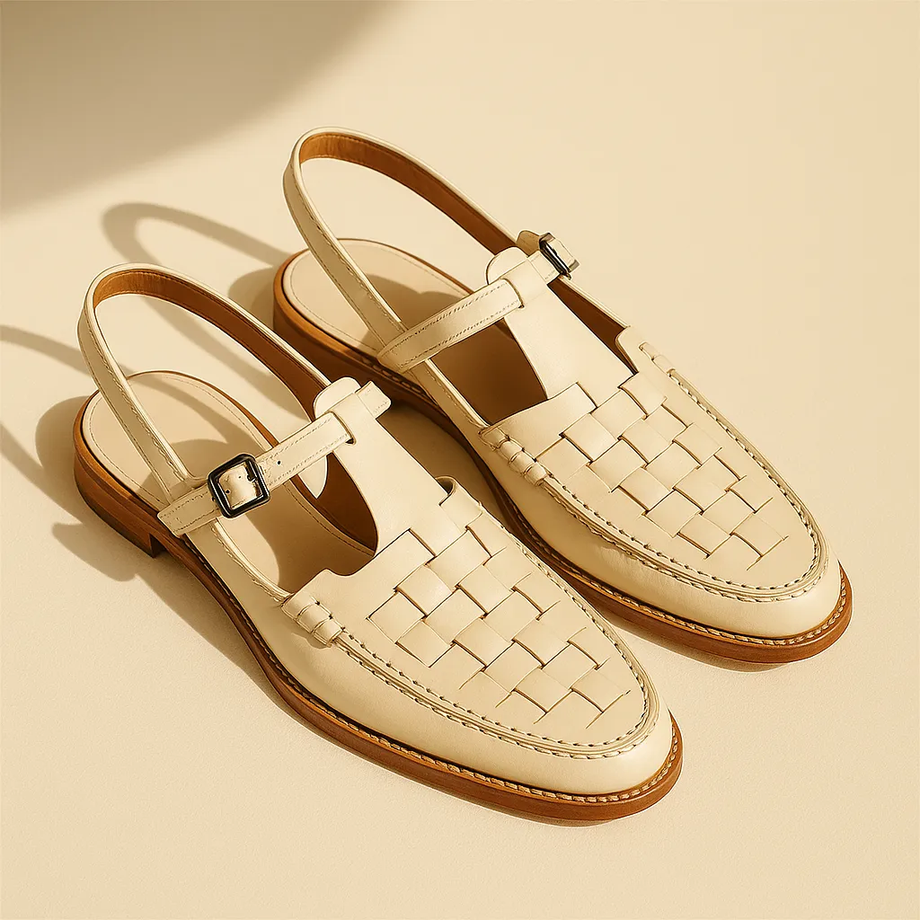 Woven Leather Slingback Sandals
