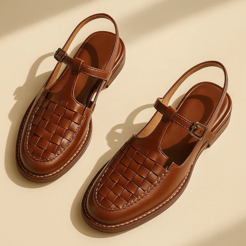 Woven Leather Slingback Sandals