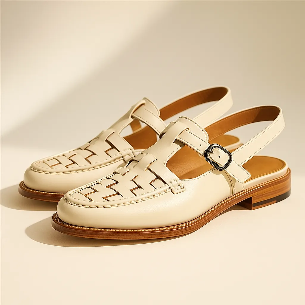 Woven Leather Slingback Sandals