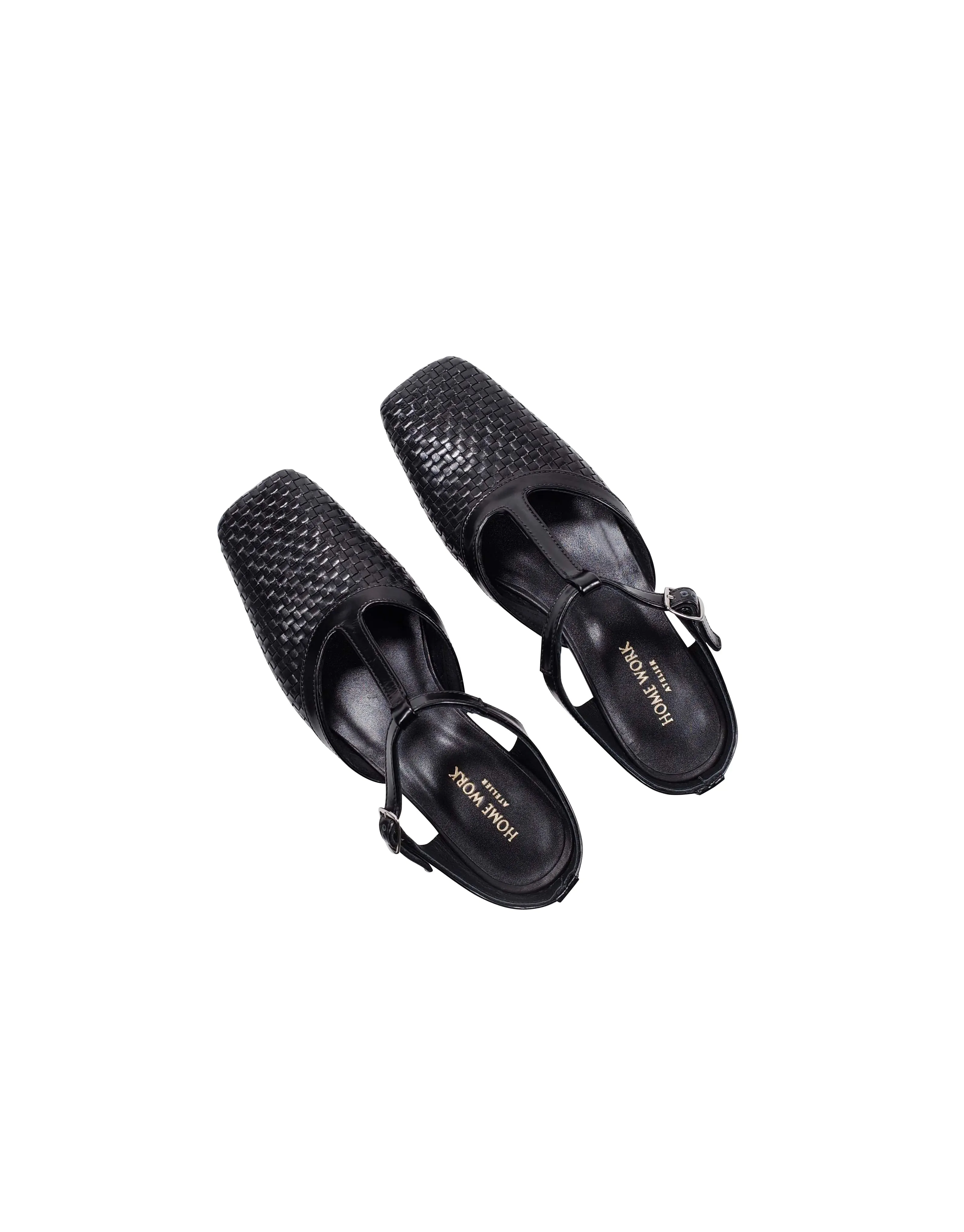 Woven T-Strap Leather Sandals