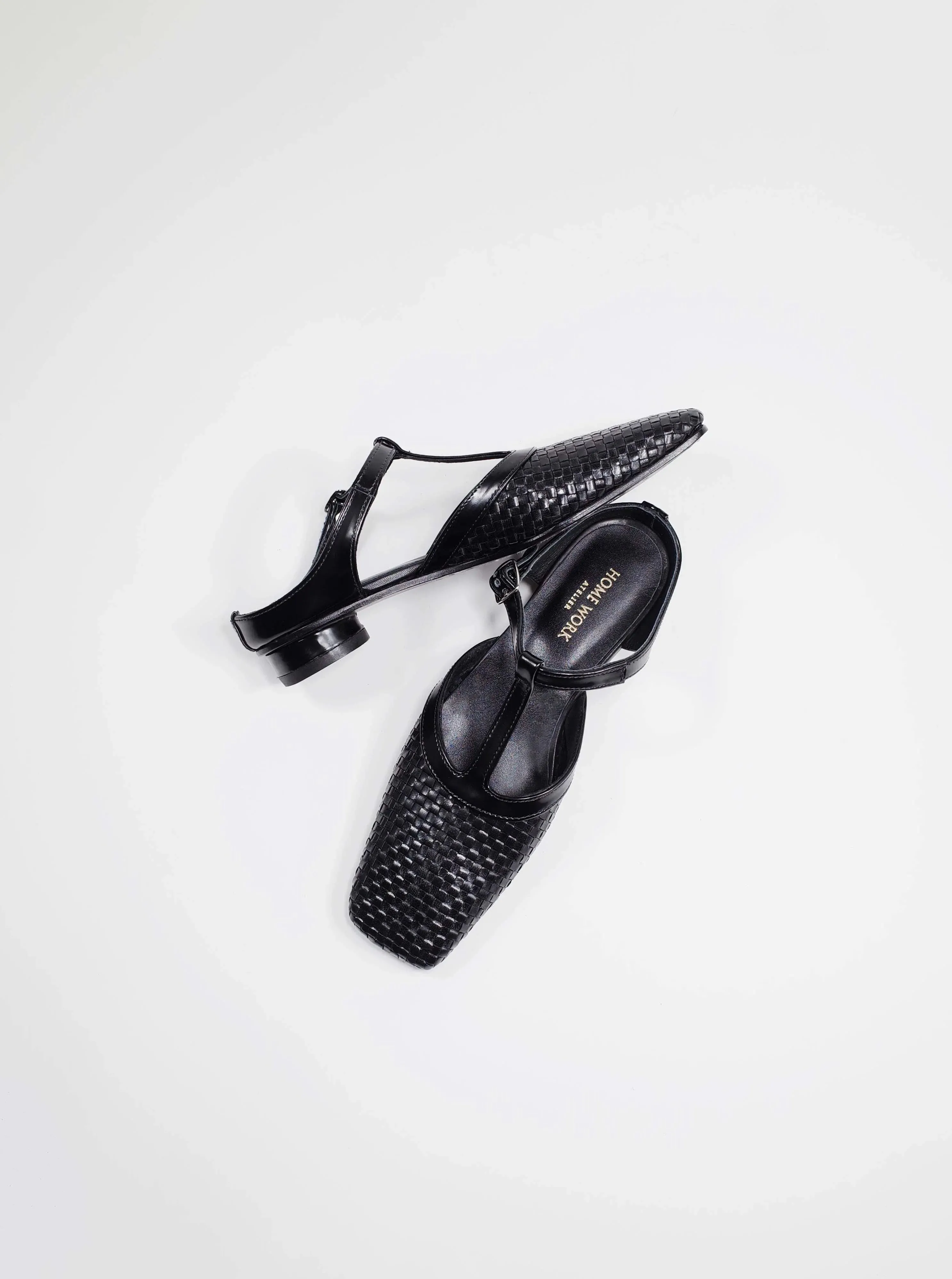 Woven T-Strap Leather Sandals
