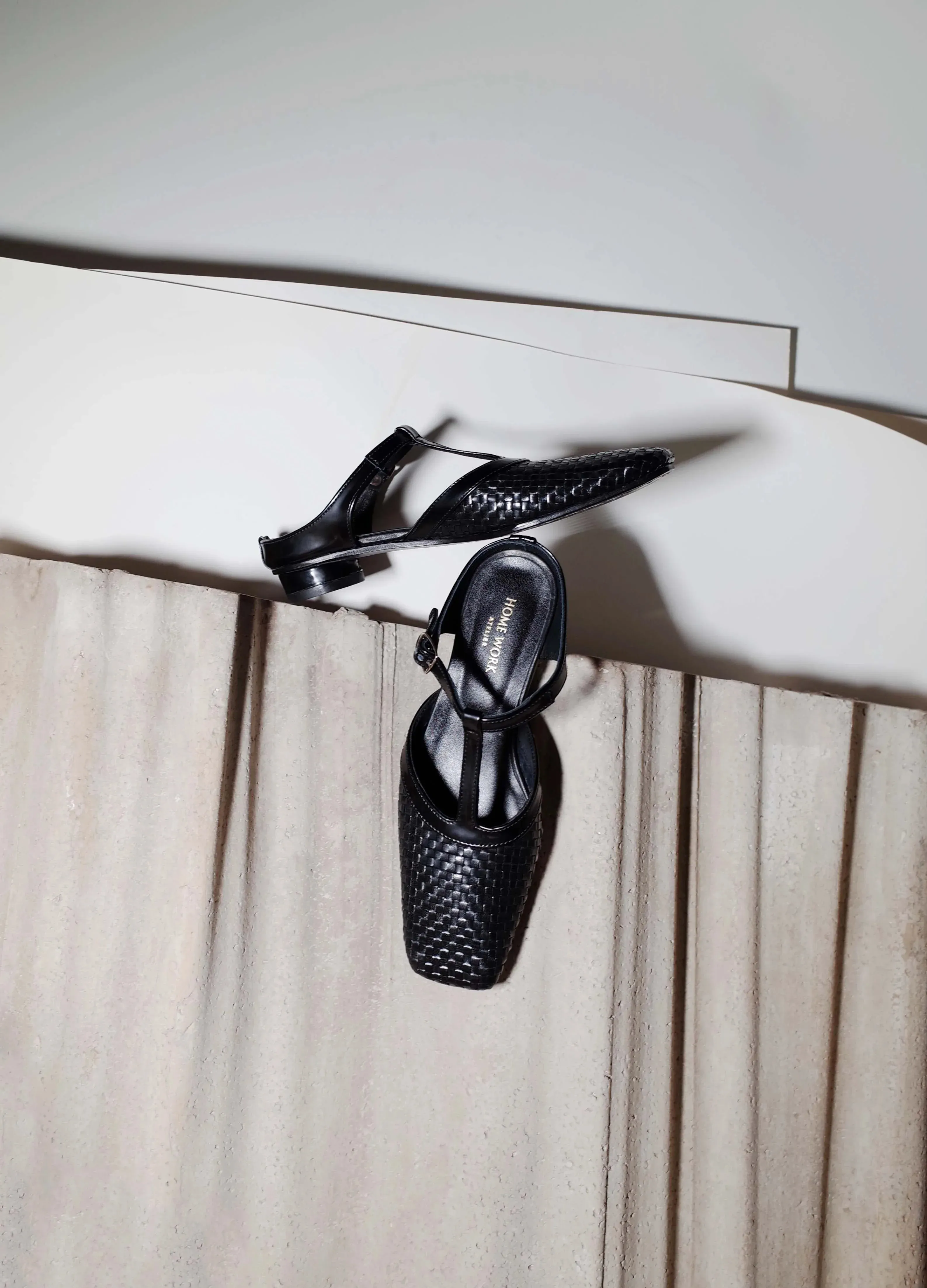 Woven T-Strap Leather Sandals