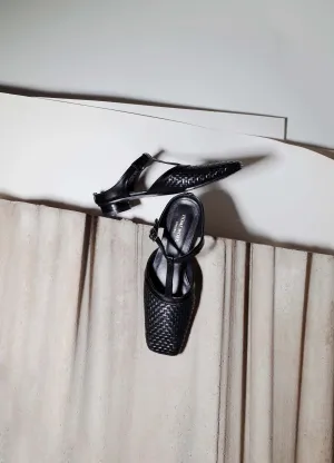 Woven T-Strap Leather Sandals
