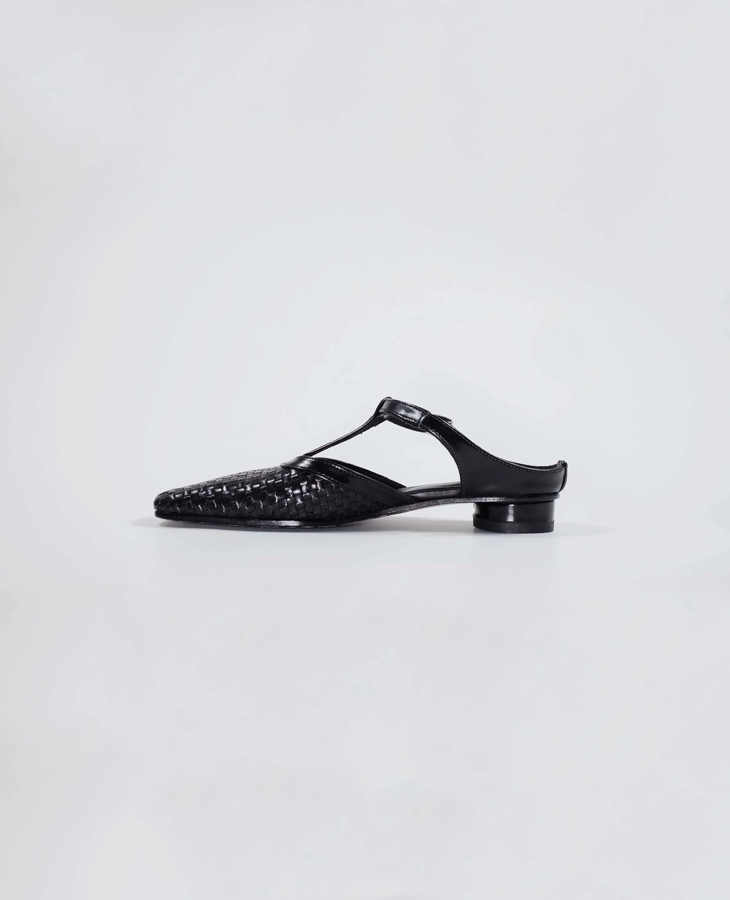 Woven T-Strap Leather Sandals