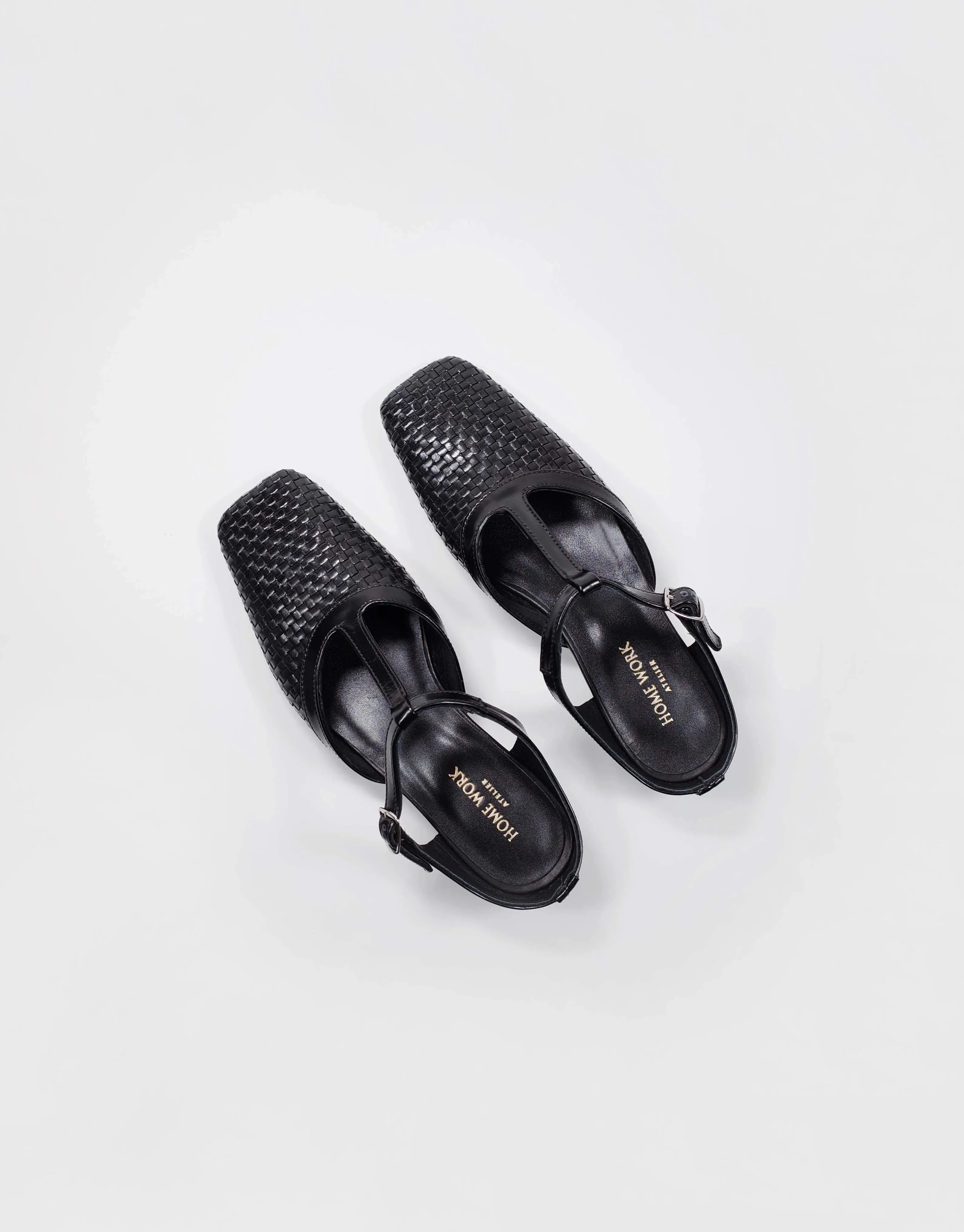 Woven T-Strap Leather Sandals