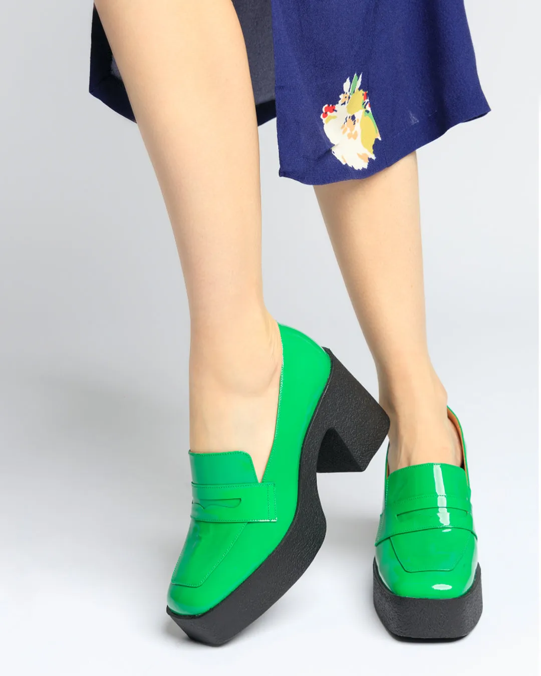 Yoko Forest Green Patent Leather Chunky Loafers